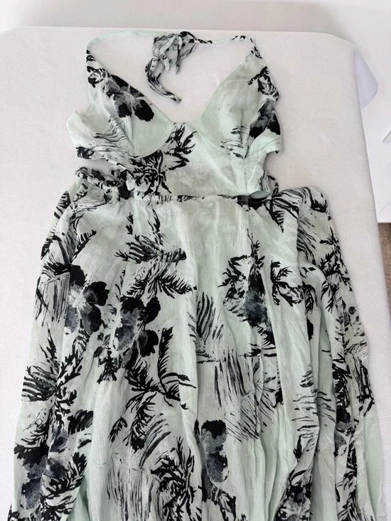 Free People Floral Maxi Dress Open Back Halter Boho Mint XS - Picture 6 of 9